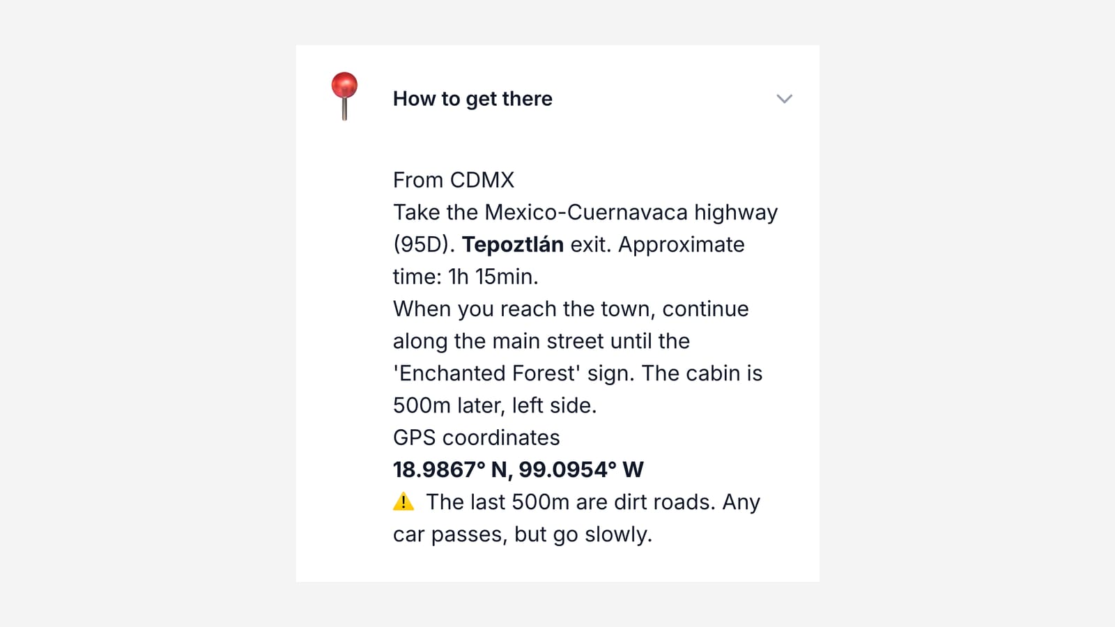 A guide's arrival section with the access code and the contact for questions