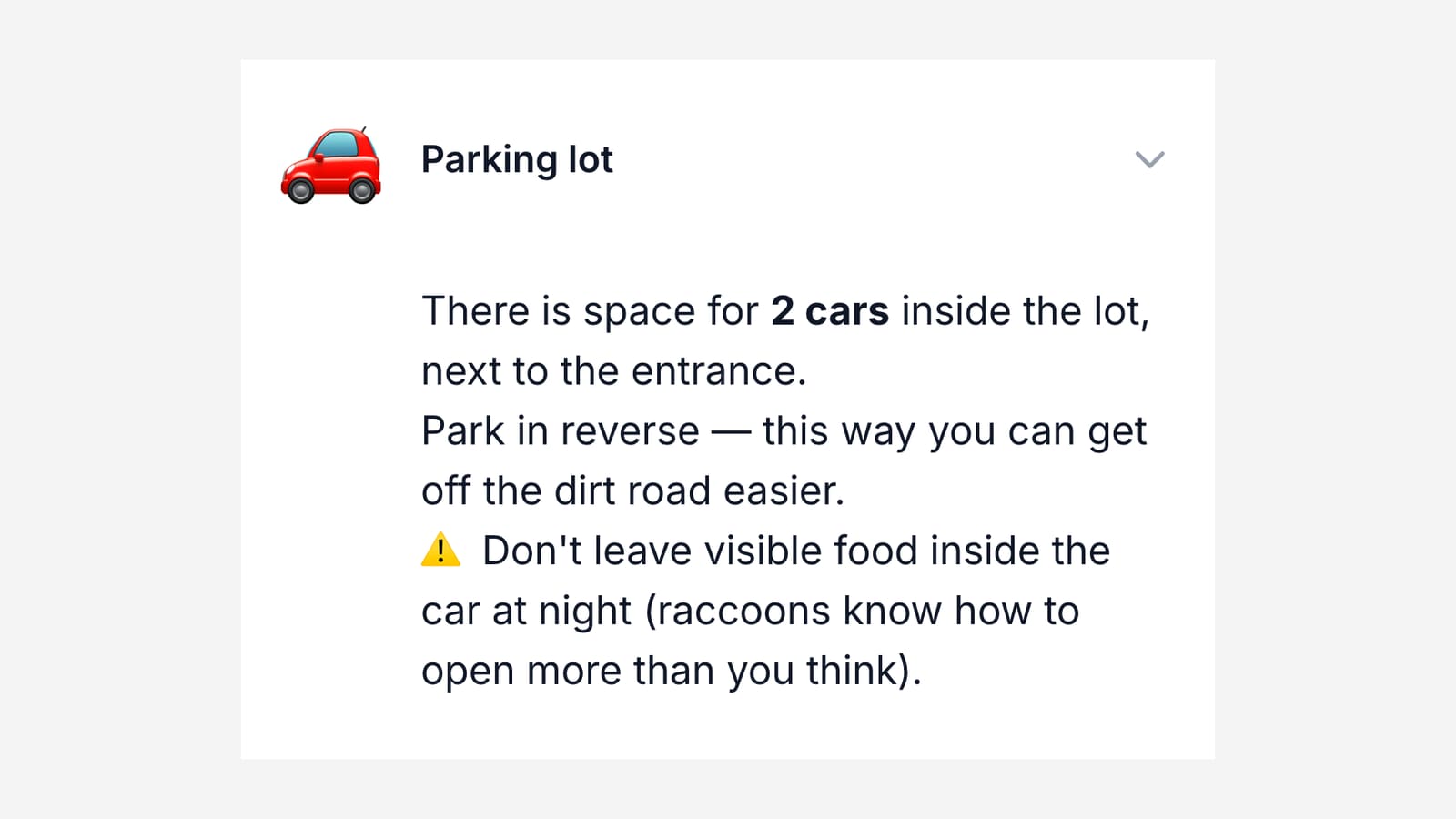 A parking section giving the bay number and the street rules