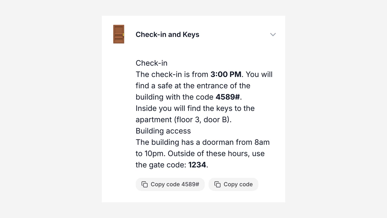 A WiFi section with the network and password as copy buttons